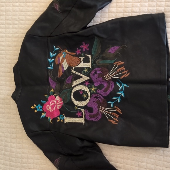 Hannah Banana 'LOVE' Faux Leather Embroidered Jacket